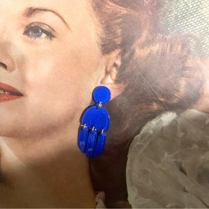 Royal Blue Glitter Boho Contemporary Dangle Earrings‎ Retro